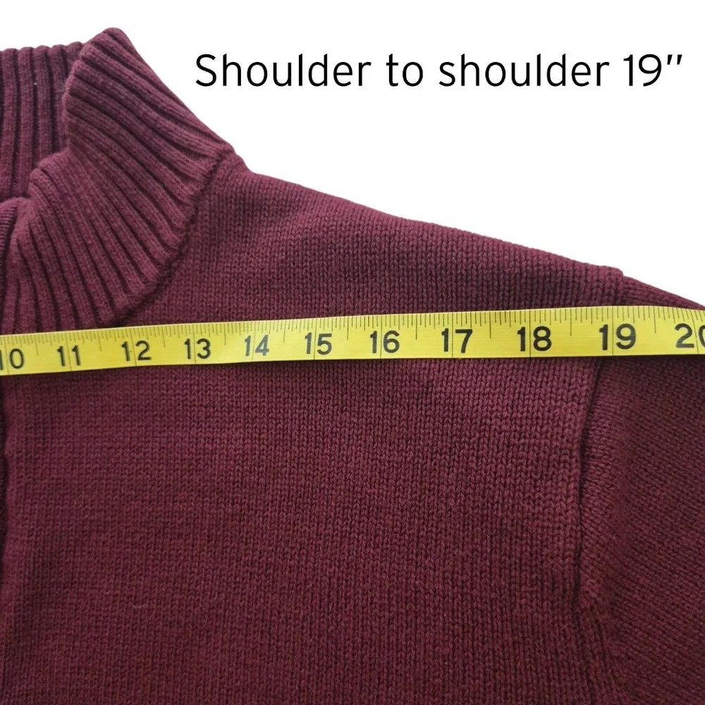 St. John's Bay Quarter Zip 100% Cotton Heavy Knit Sweater Maroon Red Size XL